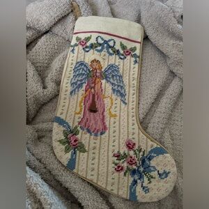 Christmas angel cross stitch, velvet, stocking